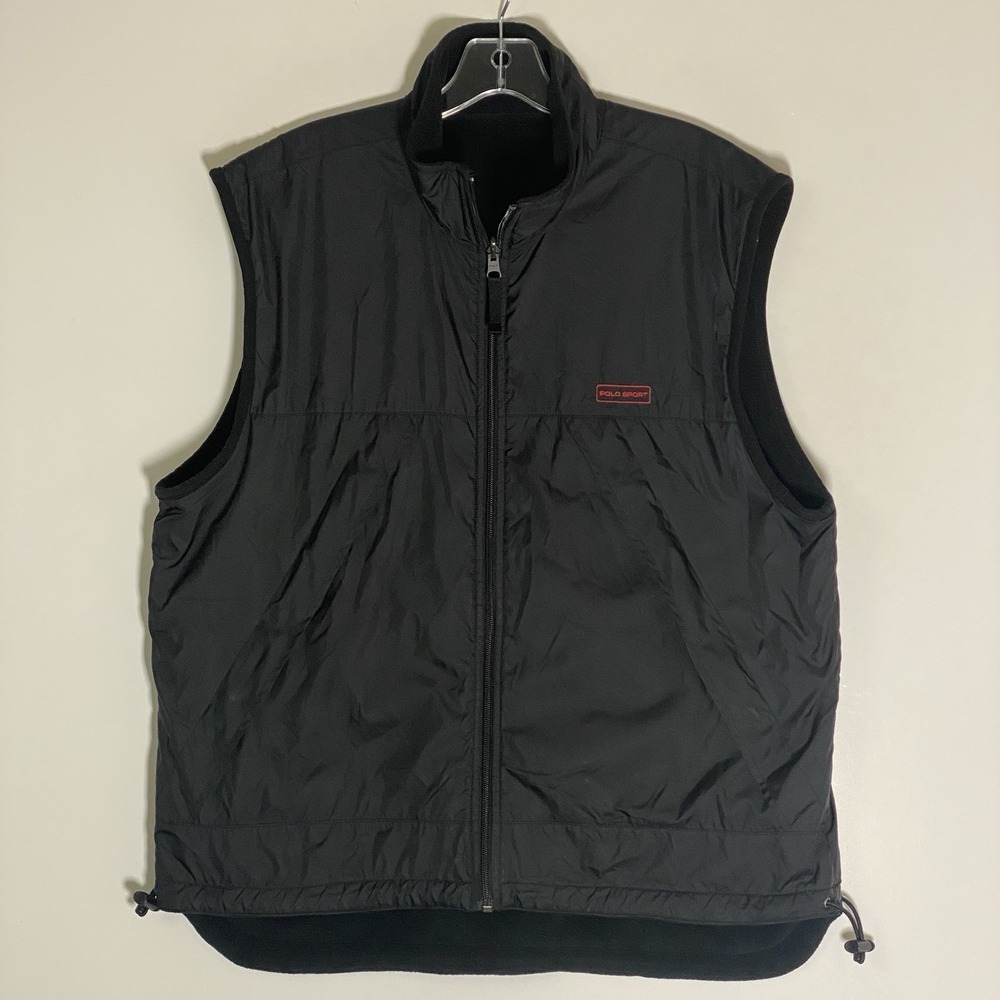 Vintage Polo Sport Ralph Lauren Vest Mens Large Black Polartec Thermal Pro Rever